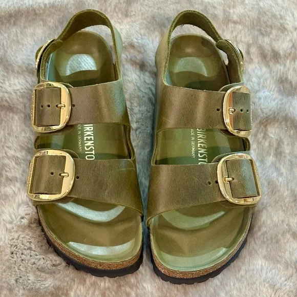 Birkenstock Green Sandals with Gold Buckles - Picture 1 of 7